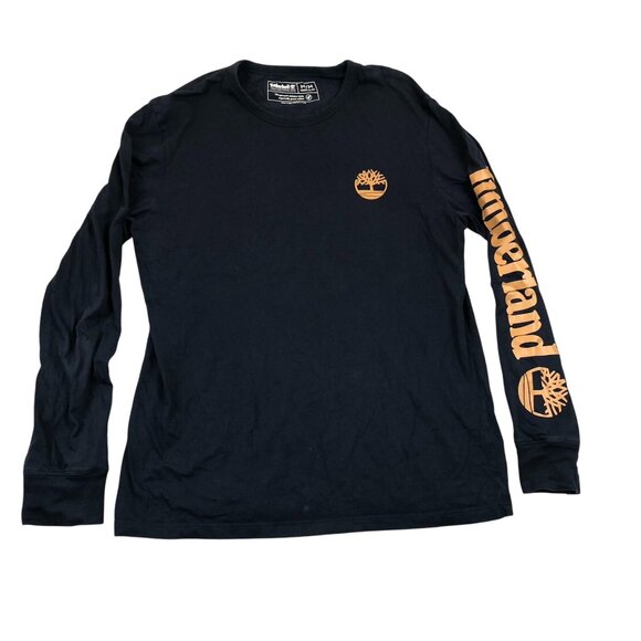 Timberland Mens Long-Sleeve T-Shirt Medium Black Casual Pullover Stack Logo - Picture 1 of 9